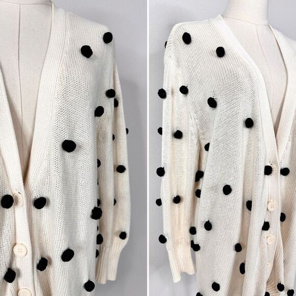 The Great The Bobble Cardigan Cream Black Pom Pom Knit Siz 1/ Small Longline - Picture 6 of 16